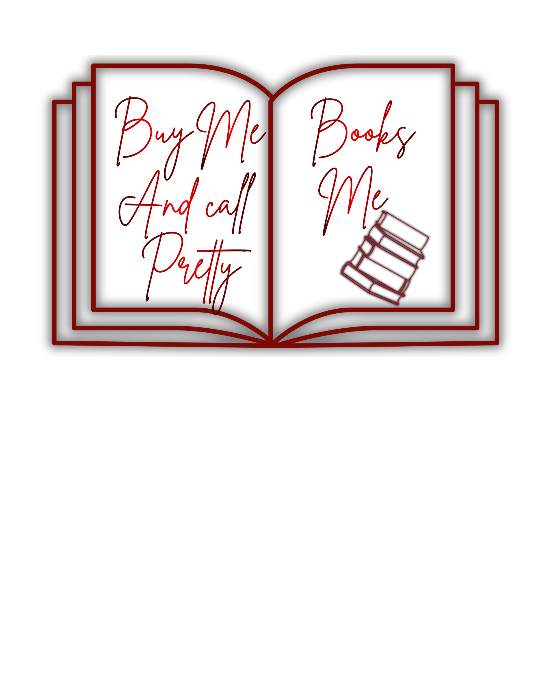 Open book with text 'Buy Me And call Pretty Books Me' on a white background