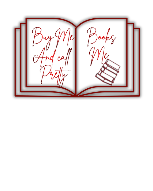 Open book with text 'Buy Me And call Pretty Books Me' on a white background