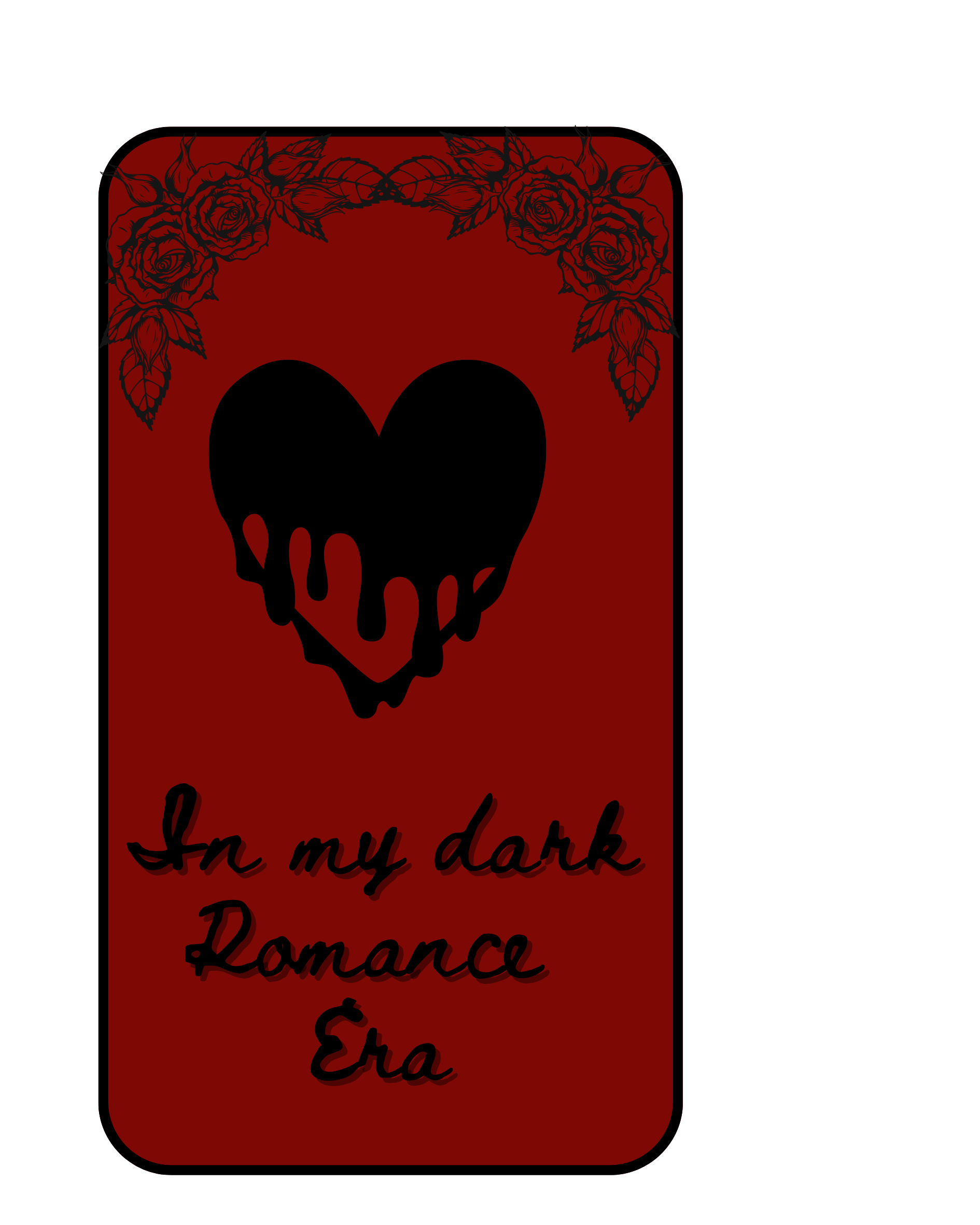 Red card with a black heart and text 'In my dark Romance Era' on a white background